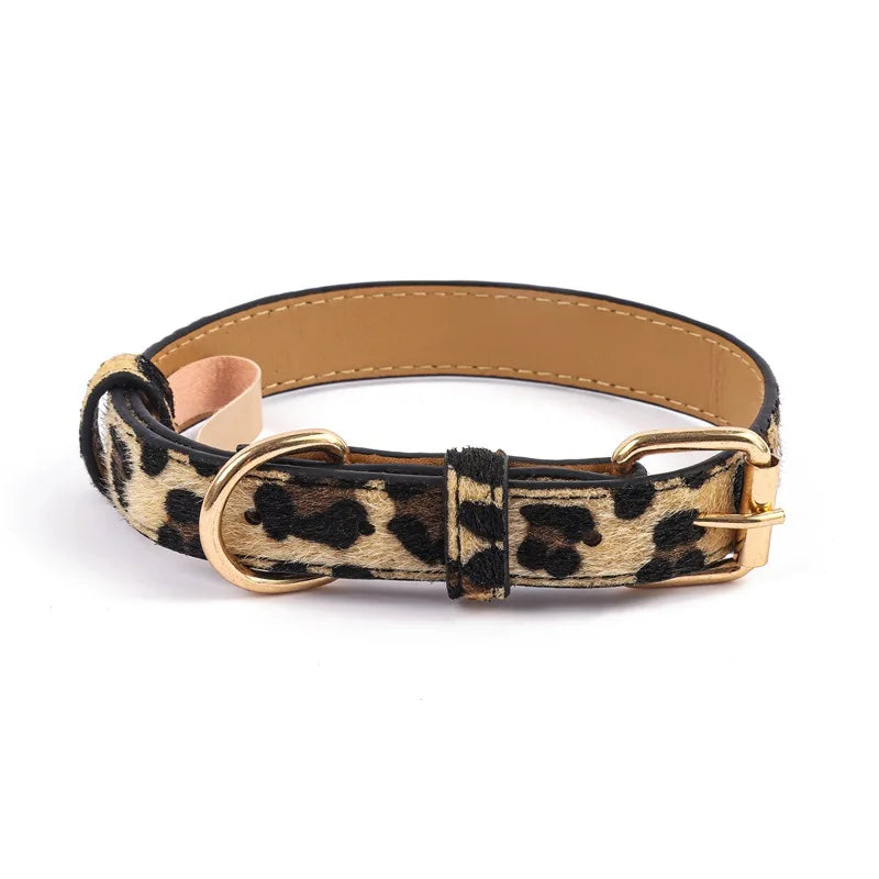 Leopard & Snake Pattern Pet Collars – Adjustable Faux Leather Dog and Cat Collars with Gold Buckle