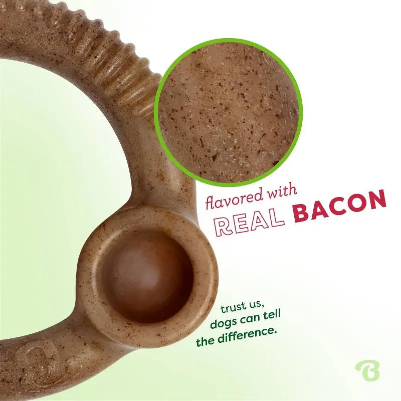 Bacon Flavored Dog Chew Toy with Peanut Butter Pocket Ring Bone for Aggressive Chewers Real Meat Scented Puppy Teething Toy