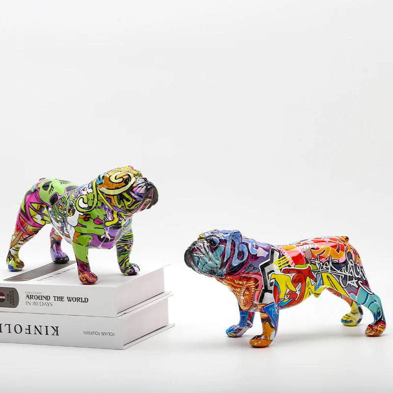 Creativity Bulldog Wholesale Graffiti Water Transfer Office  Ornaments Printing Resin Bulldog Home Decor Modern Crafts