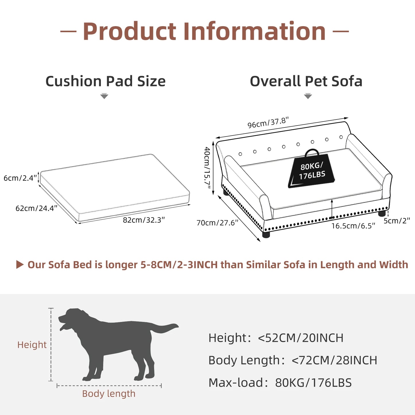 Large Elevated Dog Bed PU Leather Luxury Dog Sofa Couch Waterproof Pet Animal Backrest Snuggle Lounge Bed with Removable Cushion
