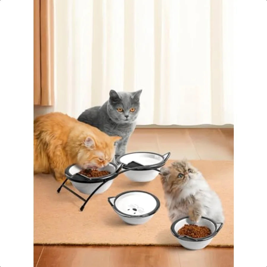 Cat Food Bowls 12 oz Raised Cat Bowls for Food and Water Ceramic Elevated Pet Dishes Bowls with Stand Cats and Small Dogs Dishw
