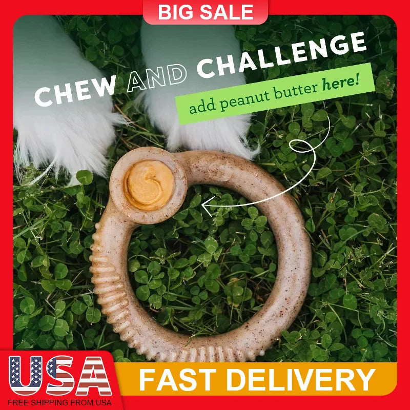 Bacon Flavored Dog Chew Toy with Peanut Butter Pocket Ring Bone for Aggressive Chewers Real Meat Scented Puppy Teething Toy
