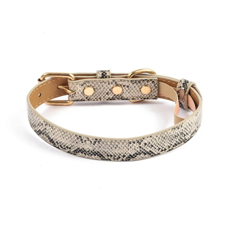 Leopard & Snake Pattern Pet Collars – Adjustable Faux Leather Dog and Cat Collars with Gold Buckle