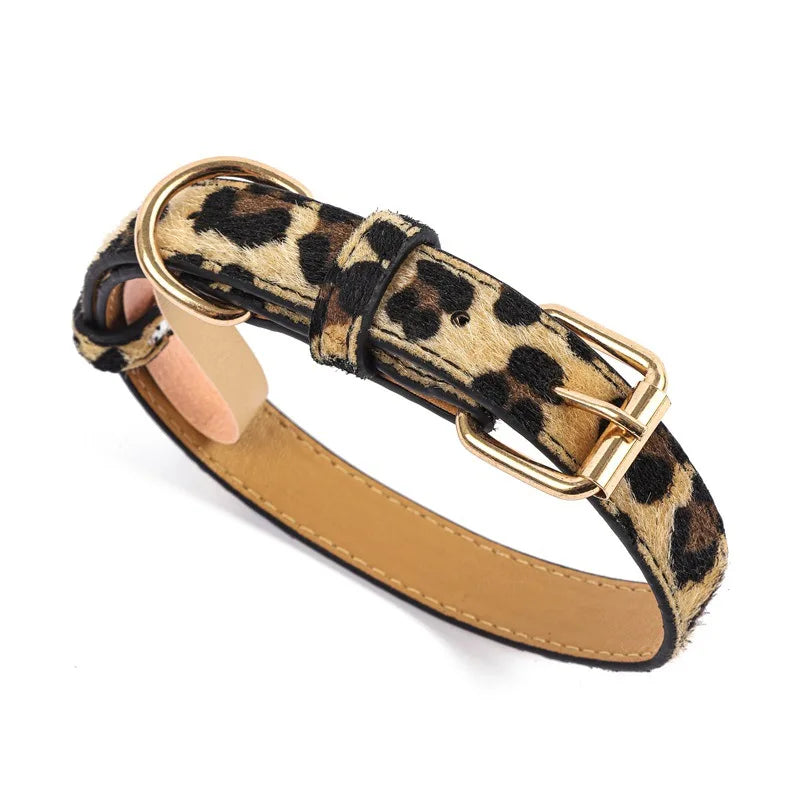 Leopard & Snake Pattern Pet Collars – Adjustable Faux Leather Dog and Cat Collars with Gold Buckle