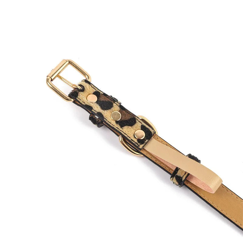 Leopard & Snake Pattern Pet Collars – Adjustable Faux Leather Dog and Cat Collars with Gold Buckle