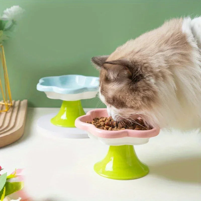 Neck Raised Cat Elevated Food With Water With Design, Ceramic For Bowl Snack Cat Protection Plate Flower Stand Bowl Dish