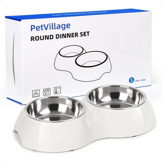 Stainl Steel Dog Bowls Set Dual NonSlip Pet Dishes with 2 Small 4oz2 Bowls Durable Resin StandFood Water Feeder for Puppies Kit