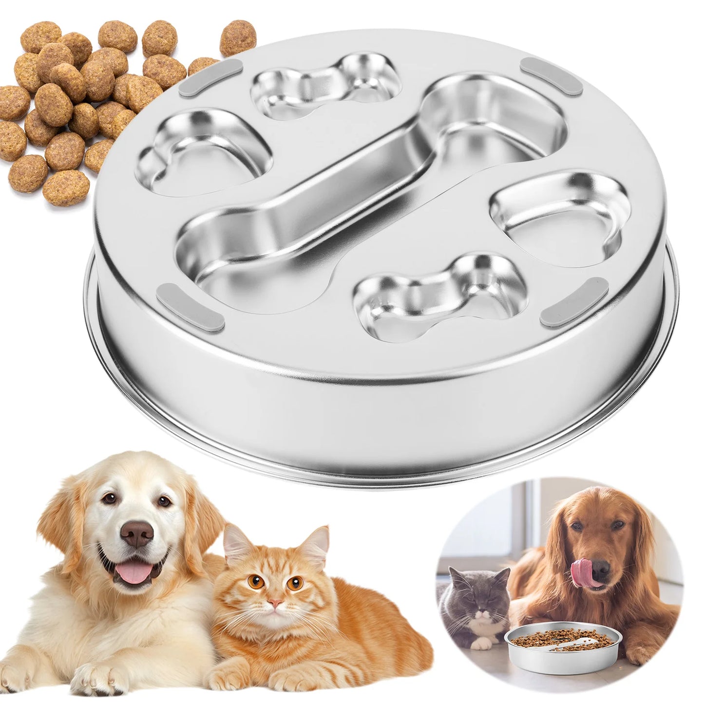 304 Stainless Steel Pet Dog Slow Feeder Bowl with Non-Slip Mat Pet Bowl Anti-Choking Pet Food Bowls for Small & Medium Dogs