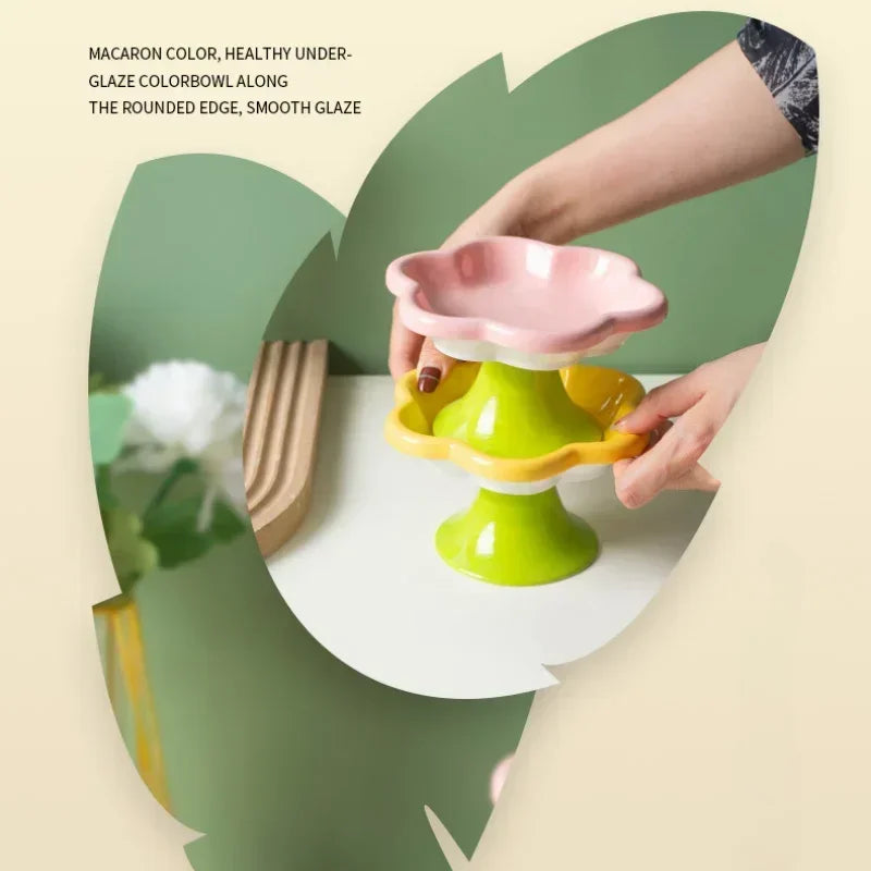 Neck Raised Cat Elevated Food With Water With Design, Ceramic For Bowl Snack Cat Protection Plate Flower Stand Bowl Dish