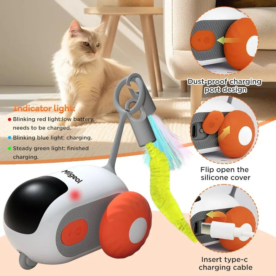 Turbo Tail 3.0 Interactive Cat Toy Smart Remote Control Electric Mouse with Feathers 3 Play Modes Smart Manual Standby Auto Obs