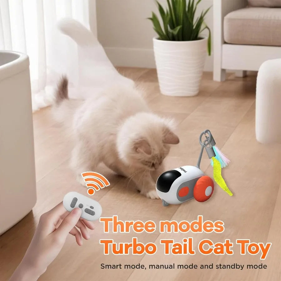 Turbo Tail 3.0 Interactive Cat Toy Smart Remote Control Electric Mouse with Feathers 3 Play Modes Smart Manual Standby Auto Obs
