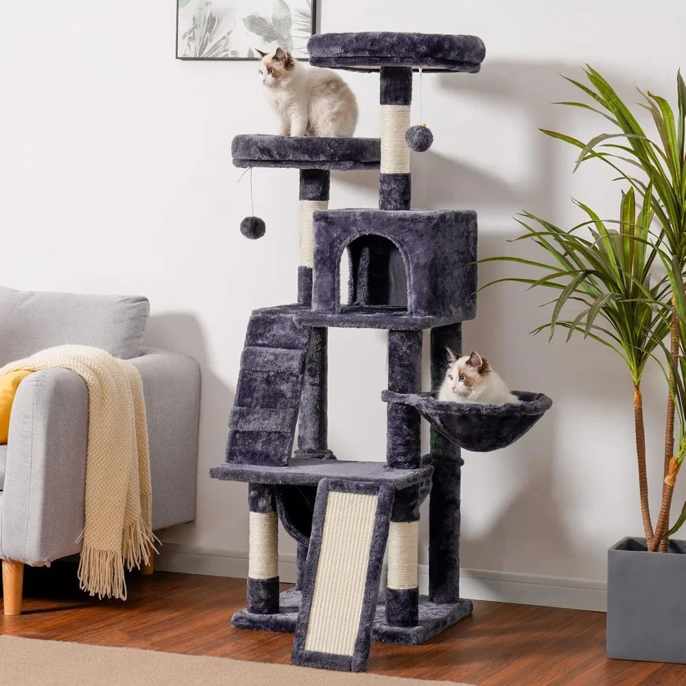 Indoor Multi-Level Cat Tree with Plush Perch and Cozy Basket for Cats