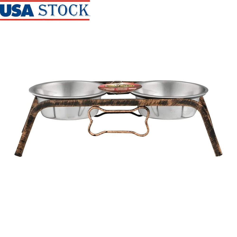 Stainless Steel Dog Bowl No-Skid Rubber Feet Bacteria Resistant Dishwasher Safe Pet Feeder Black Label Collection 1.8 lb Weight