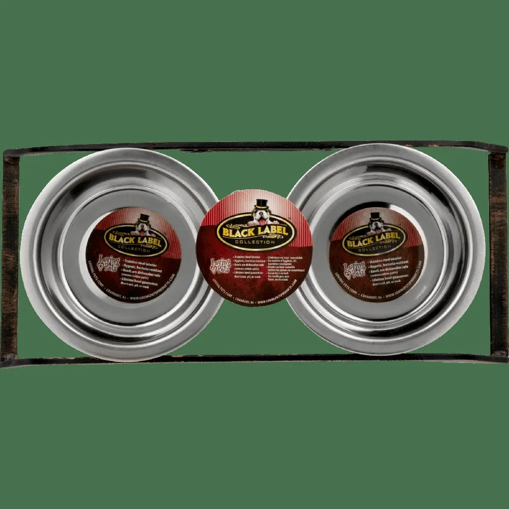 Stainless Steel Dog Bowl No-Skid Rubber Feet Bacteria Resistant Dishwasher Safe Pet Feeder Black Label Collection 1.8 lb Weight