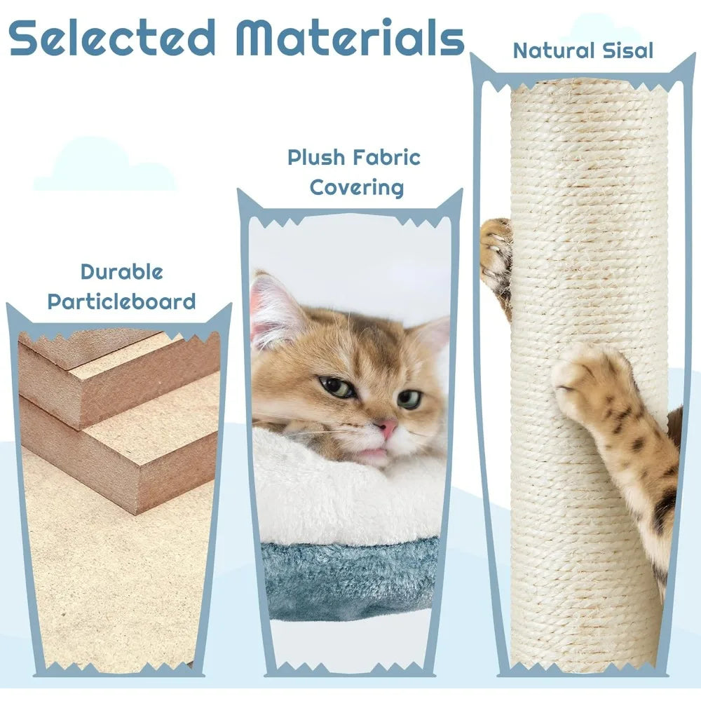 Cat Tree Multi-Level Cat Tower, Plush Furniture with Shark's Mouth-Shaped Nest, Sea Star-Shaped Perch, Jellyfish-Style Hammock