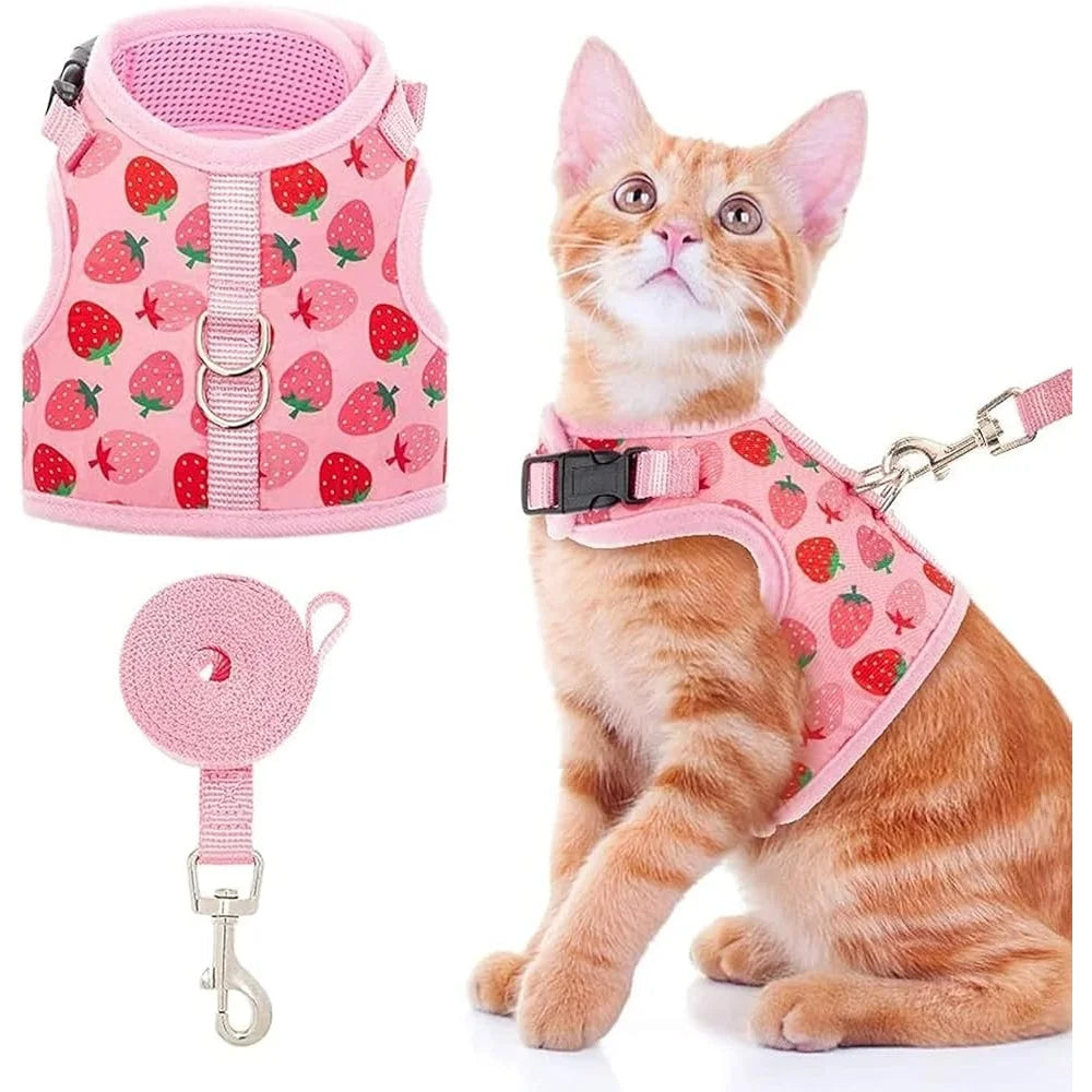 Escape Proof Cat Harness with Leash Fashionable Breathable Mesh Adjustable Vest Small Dogs Puppies Outdoor Walking Safety