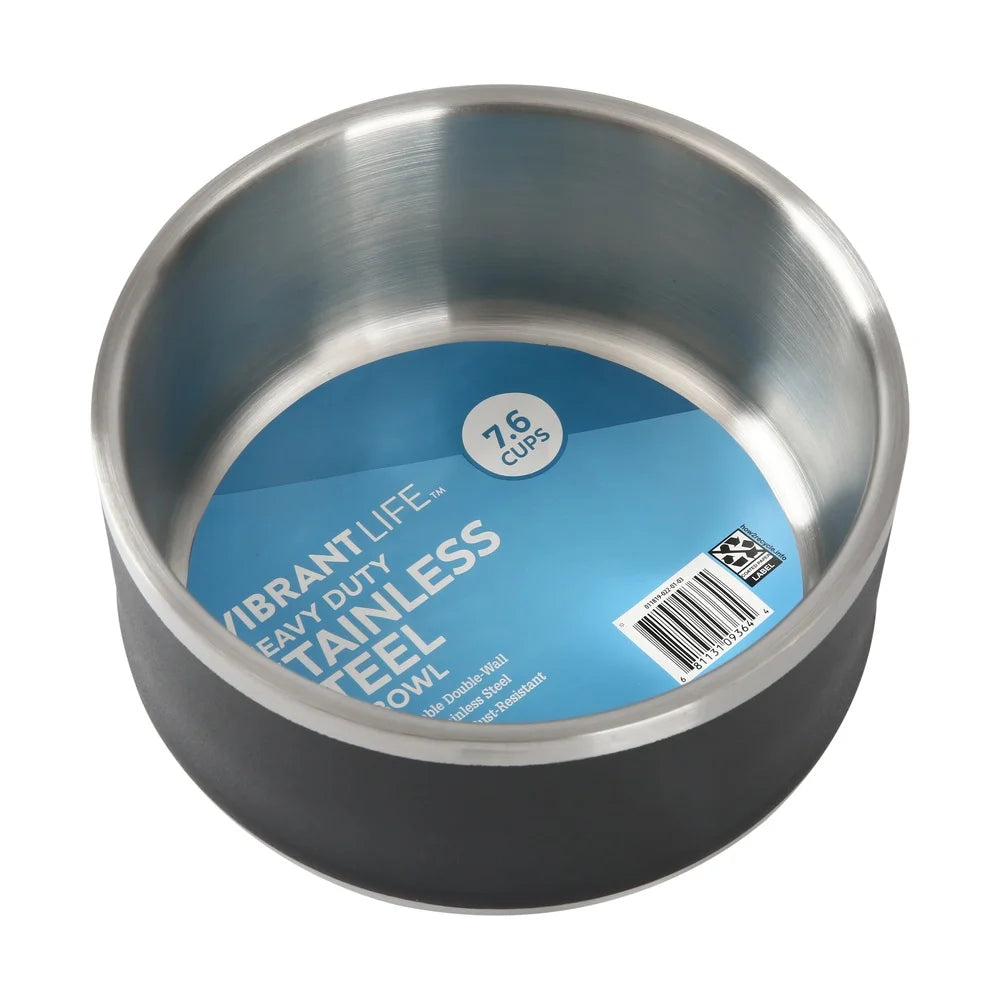Large Double Wall Stainless Steel Dog Bowl Non-Skid Insulated Design Easy Clean Portable Food Water Suitable All Breeds