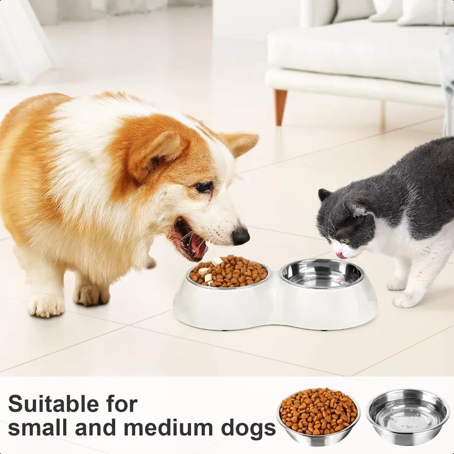Stainl Steel Dog Bowls Set Dual NonSlip Pet Dishes with 2 Small 4oz2 Bowls Durable Resin StandFood Water Feeder for Puppies Kit