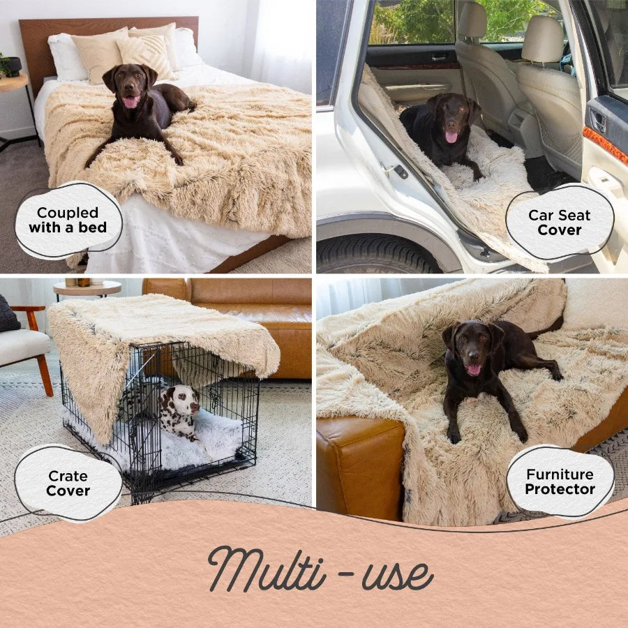 Calming Shag Cat and Dog Blanket with NonSkid Water Resistant Base for Pets Machine Washable Soft Plush Comforter in Taupe Idea