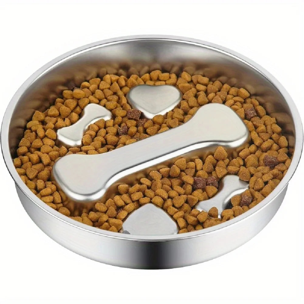 304 Stainless Steel Pet Dog Slow Feeder Bowl with Non-Slip Mat Pet Bowl Anti-Choking Pet Food Bowls for Small & Medium Dogs
