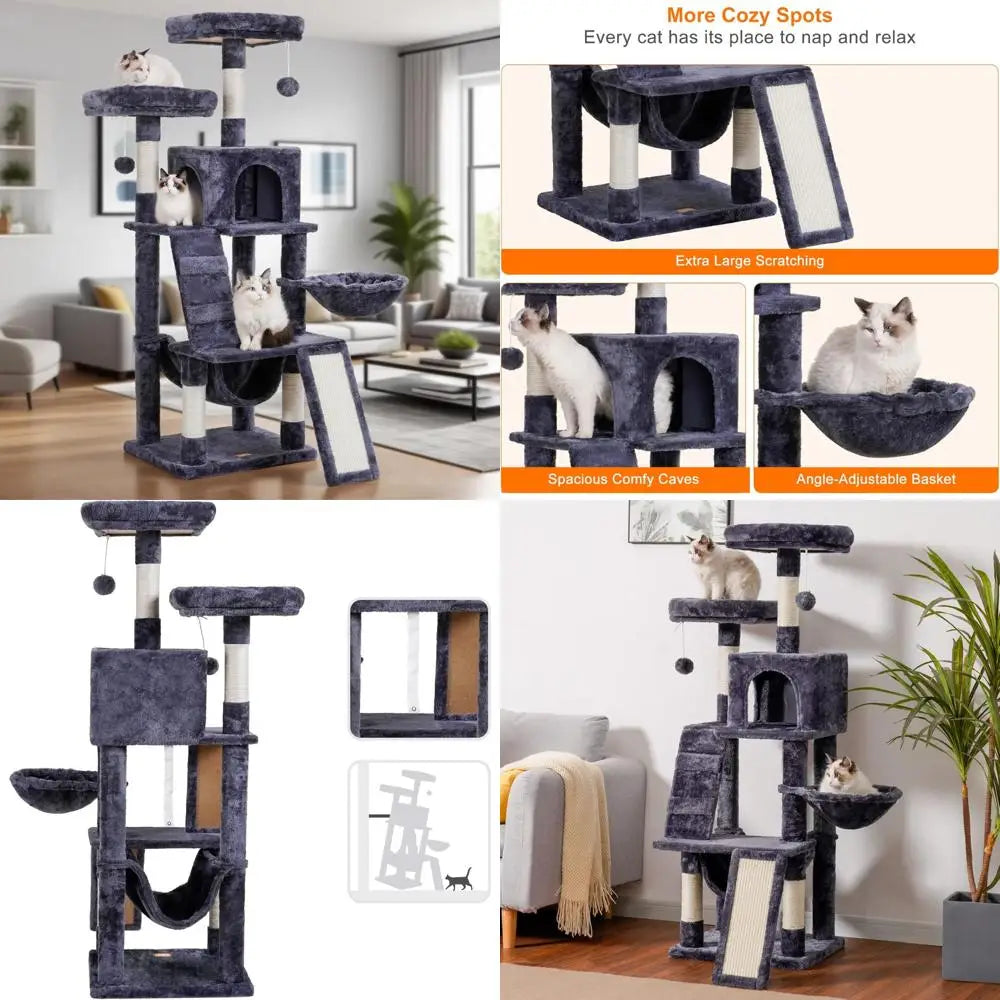 Indoor Multi-Level Cat Tree with Plush Perch and Cozy Basket for Cats