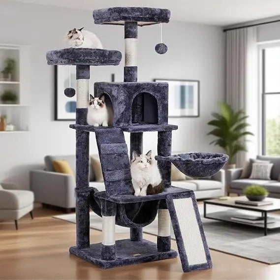 Indoor Multi-Level Cat Tree with Plush Perch and Cozy Basket for Cats