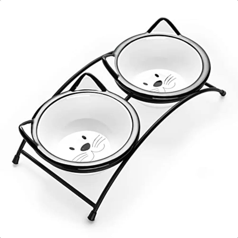Cat Food Bowls 12 oz Raised Cat Bowls for Food and Water Ceramic Elevated Pet Dishes Bowls with Stand Cats and Small Dogs Dishw