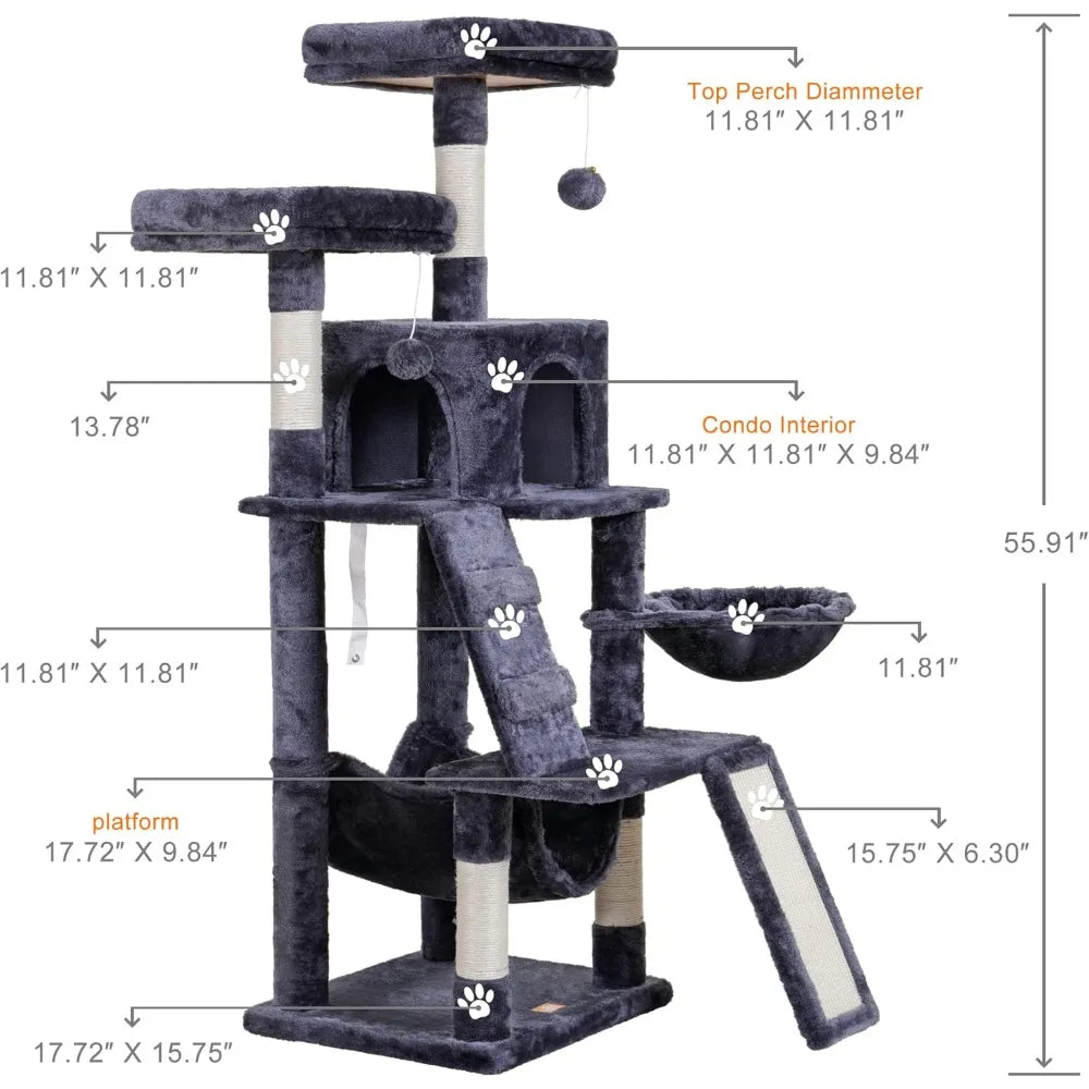 Indoor Multi-Level Cat Tree with Plush Perch and Cozy Basket for Cats