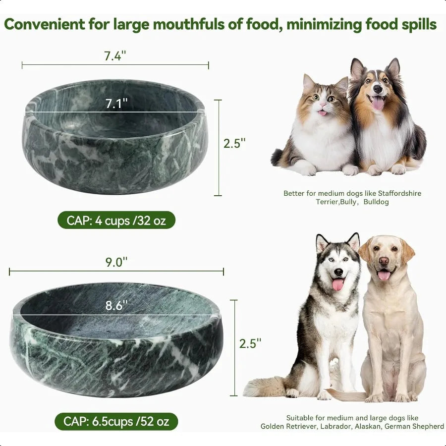 Natural Marble Dog Bowl 5lbs NonSlip Cat and Dog Food Bowl Dish NonTipping Weighted Puppy Pet Dish Durable Food and Water Bowls