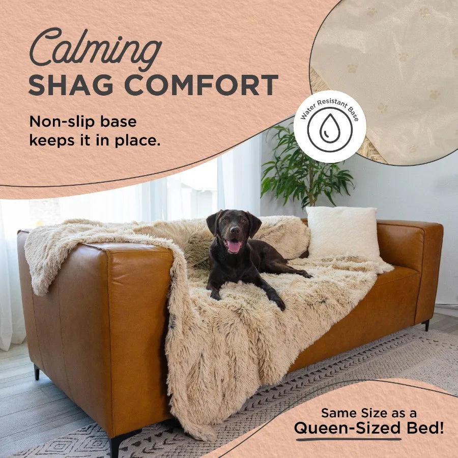 Calming Shag Cat and Dog Blanket with NonSkid Water Resistant Base for Pets Machine Washable Soft Plush Comforter in Taupe Idea