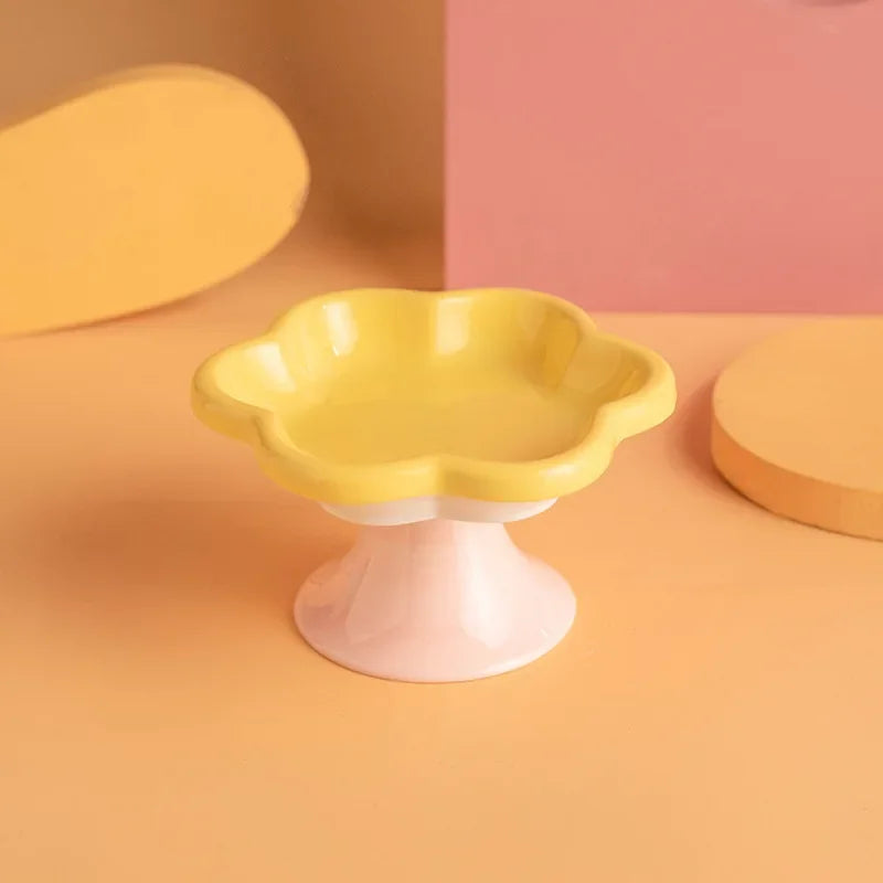 Neck Raised Cat Elevated Food With Water With Design, Ceramic For Bowl Snack Cat Protection Plate Flower Stand Bowl Dish