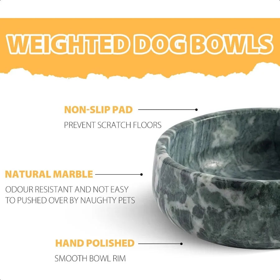 Natural Marble Dog Bowl 5lbs NonSlip Cat and Dog Food Bowl Dish NonTipping Weighted Puppy Pet Dish Durable Food and Water Bowls