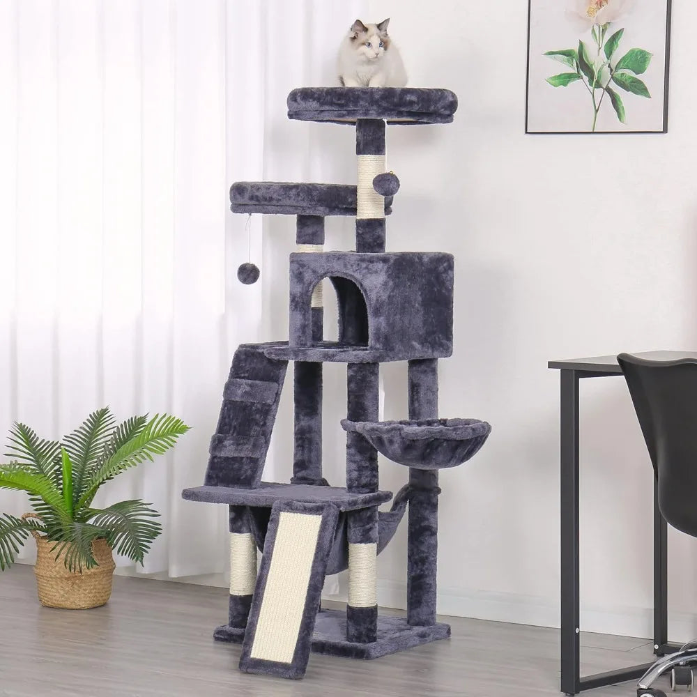 Indoor Multi-Level Cat Tree with Plush Perch and Cozy Basket for Cats