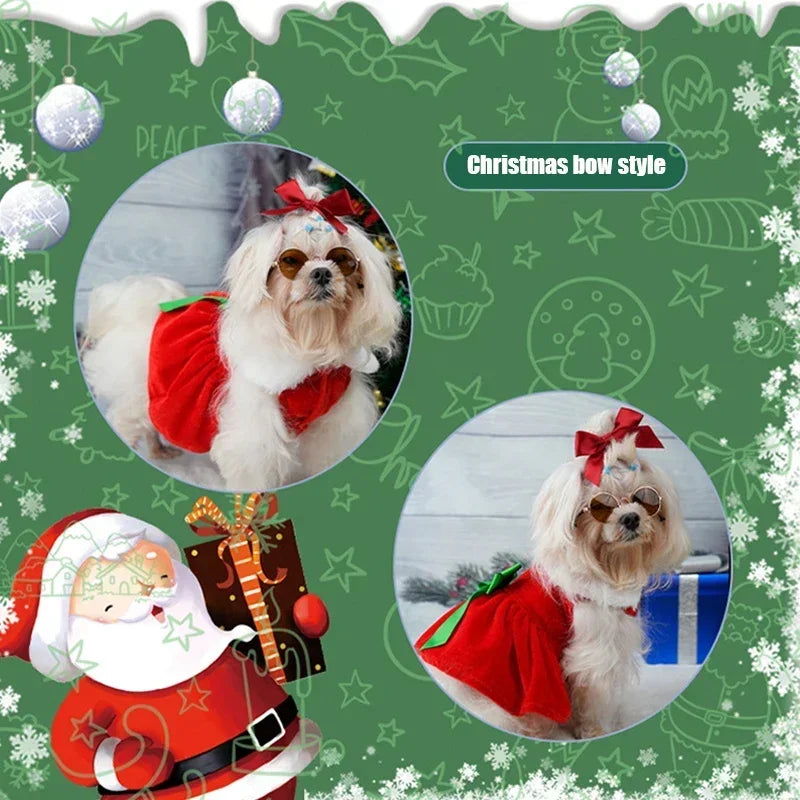 Christmas Coat Dog Clothes Dog Dress Xmas Dress Red Skirt Pets Cat Warm Dress Bow Skirt Comfortable Pet Supplies Dog Costume