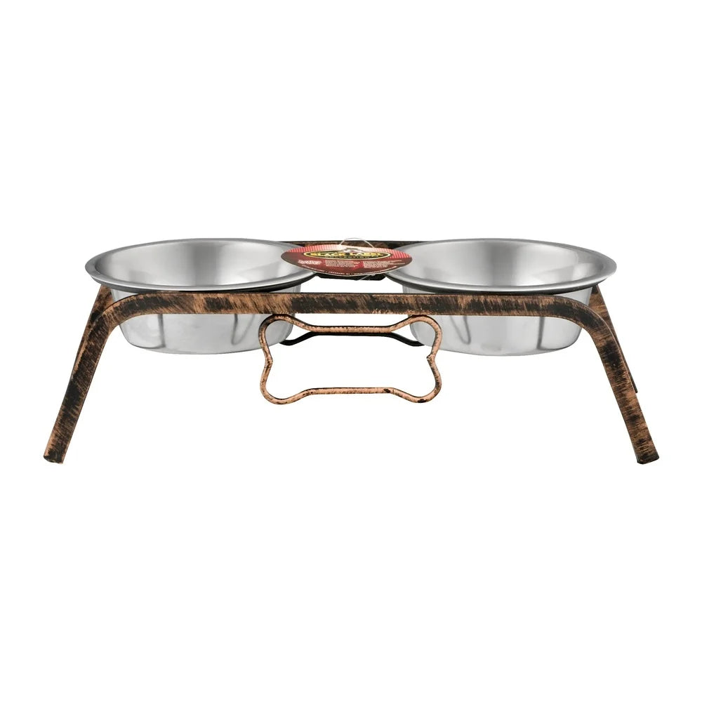 Stainless Steel Dog Bowl No-Skid Rubber Feet Bacteria Resistant Dishwasher Safe Pet Feeder Black Label Collection 1.8 lb Weight