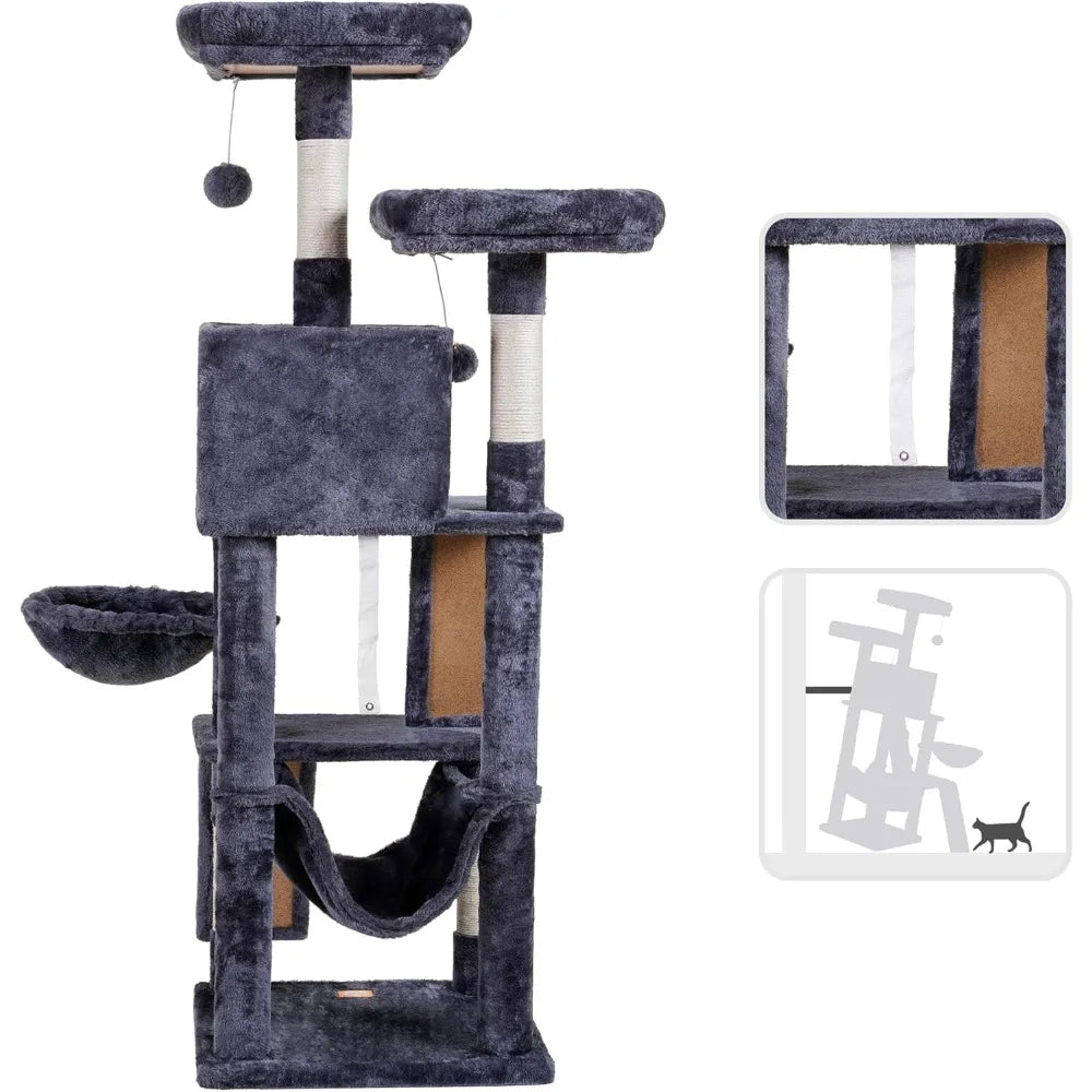 Indoor Multi-Level Cat Tree with Plush Perch and Cozy Basket for Cats