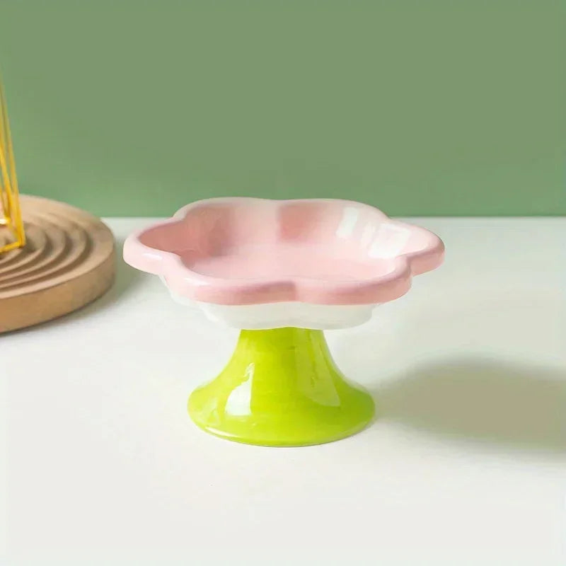 Neck Raised Cat Elevated Food With Water With Design, Ceramic For Bowl Snack Cat Protection Plate Flower Stand Bowl Dish