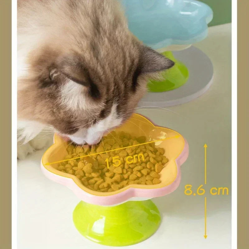 Neck Raised Cat Elevated Food With Water With Design, Ceramic For Bowl Snack Cat Protection Plate Flower Stand Bowl Dish