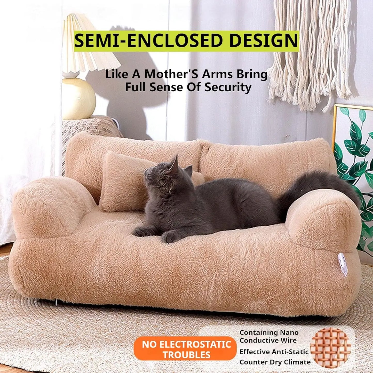 Plush Sofa Bed for Cats and Small Medium Dogs, Memory Foam Removable Washable Pet Sof, Removable Washable Pet Sofa Puppy Cat Bed