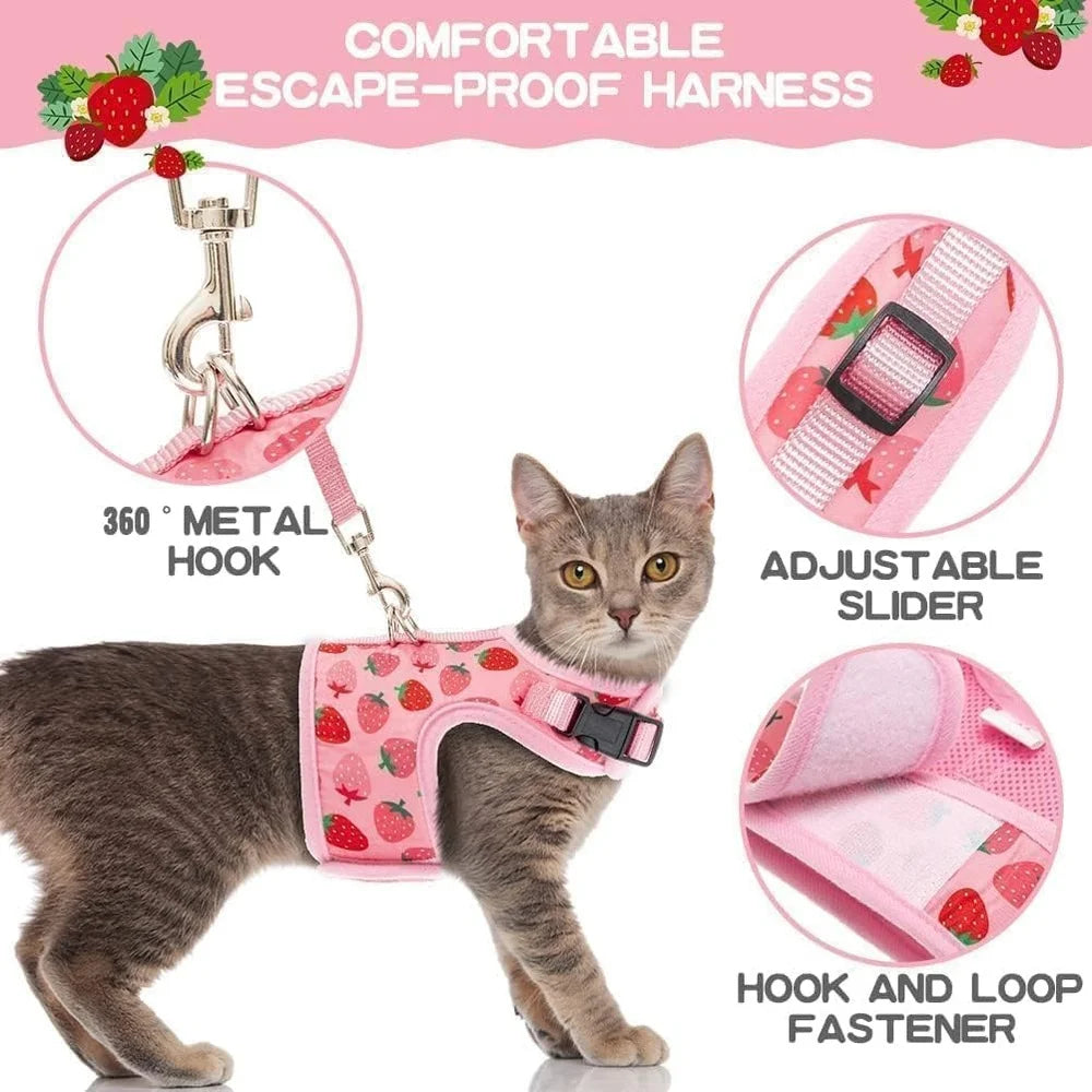 Escape Proof Cat Harness with Leash Fashionable Breathable Mesh Adjustable Vest Small Dogs Puppies Outdoor Walking Safety
