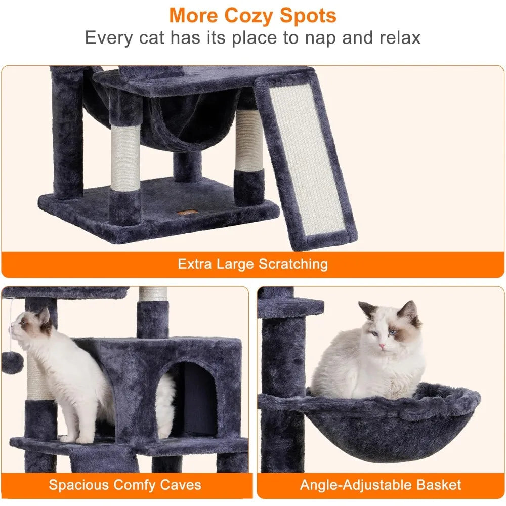 Indoor Multi-Level Cat Tree with Plush Perch and Cozy Basket for Cats