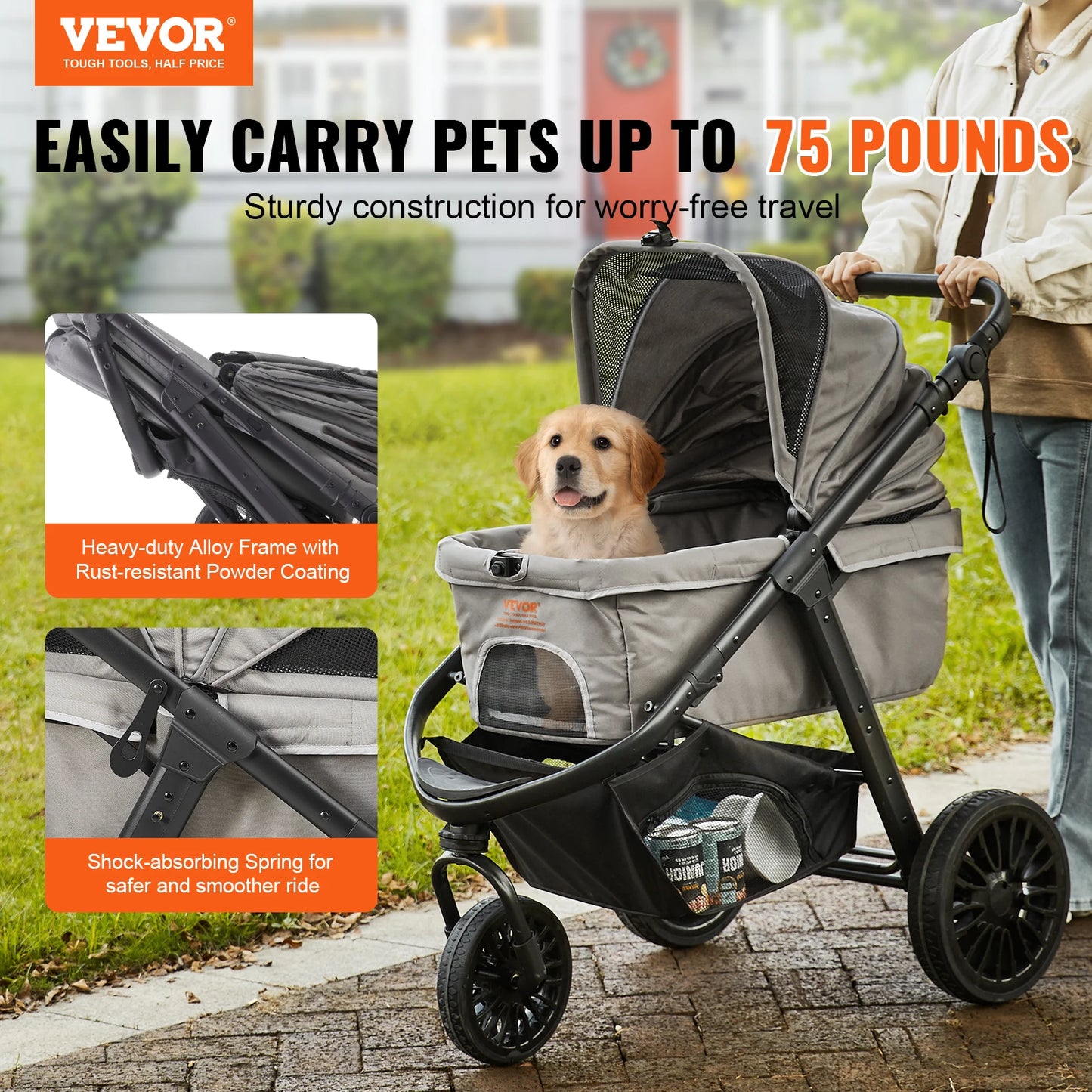SucceBuy Pet Stroller Carrier Dog Cat Strollers Lightweight Travel Rotate with Brakes Pet Pad Cup Holder for Puppy Accessories
