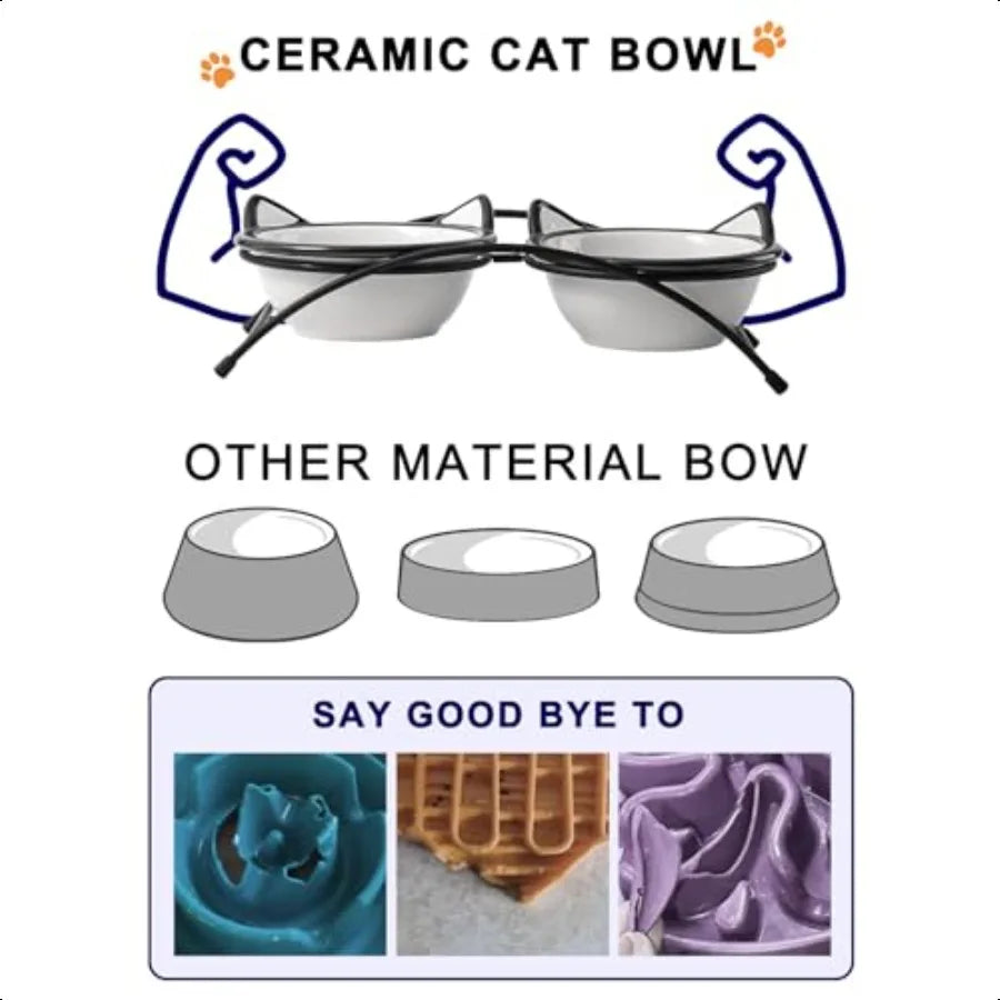Cat Food Bowls 12 oz Raised Cat Bowls for Food and Water Ceramic Elevated Pet Dishes Bowls with Stand Cats and Small Dogs Dishw