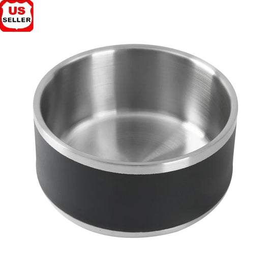 Large Double Wall Stainless Steel Dog Bowl Non-Skid Insulated Design Easy Clean Portable Food Water Suitable All Breeds