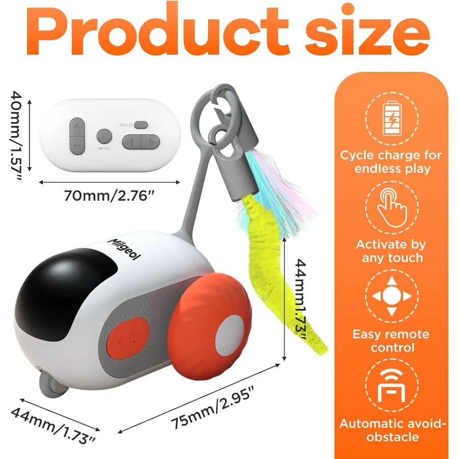 Turbo Tail 3.0 Interactive Cat Toy Smart Remote Control Electric Mouse with Feathers 3 Play Modes Smart Manual Standby Auto Obs