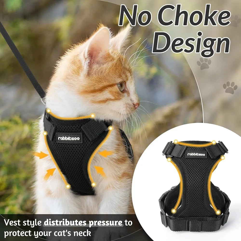 Escape Proof Cat Harness and Leash Soft Adjustable Breathable Vest Heavy Duty Easy Control Outdoor Walking Training