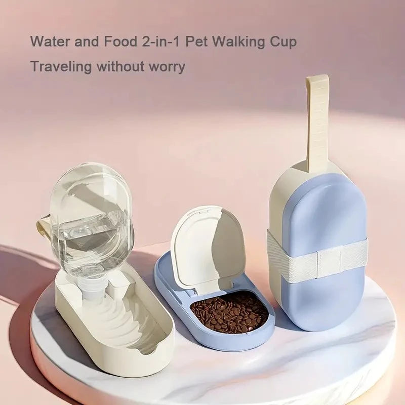 Portable Pet Water Bottle with Drinking Cup and Food Storage - Travel-Friendly Water Dispenser Feeder for Dogs, Cats, Rabbits &